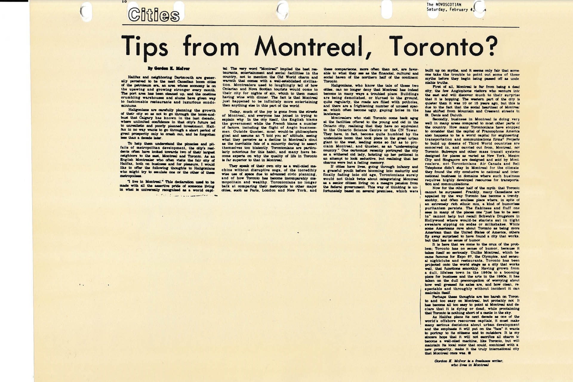 A News Paper Clippings of Clippings on Tips From Montreal