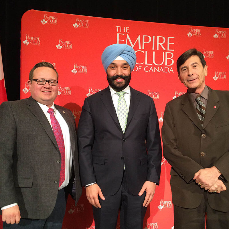 With Federal Minister Navdeep Bains and my Cambridge MP, Bryan May, circa 2016
