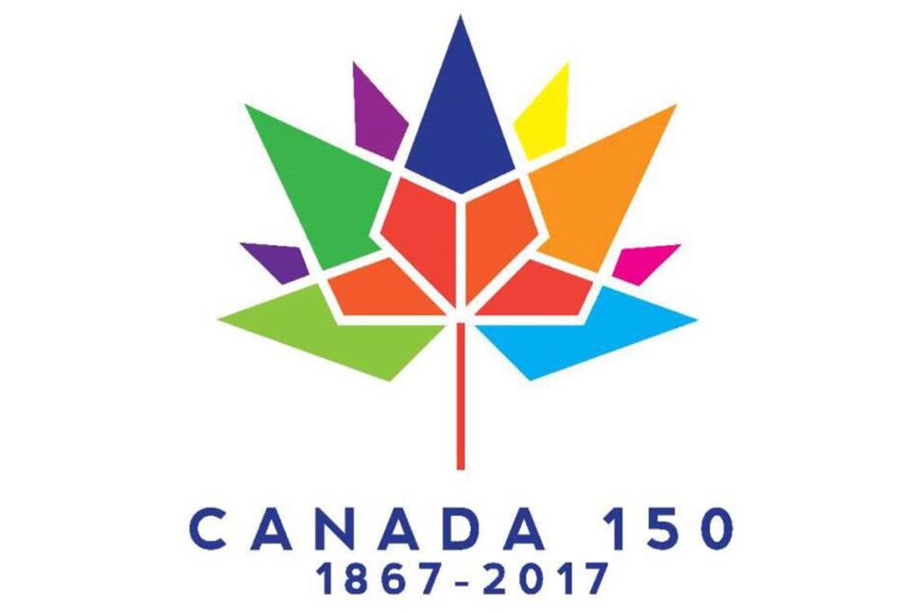 Canada 150 Logo in Multi Color in a White Background