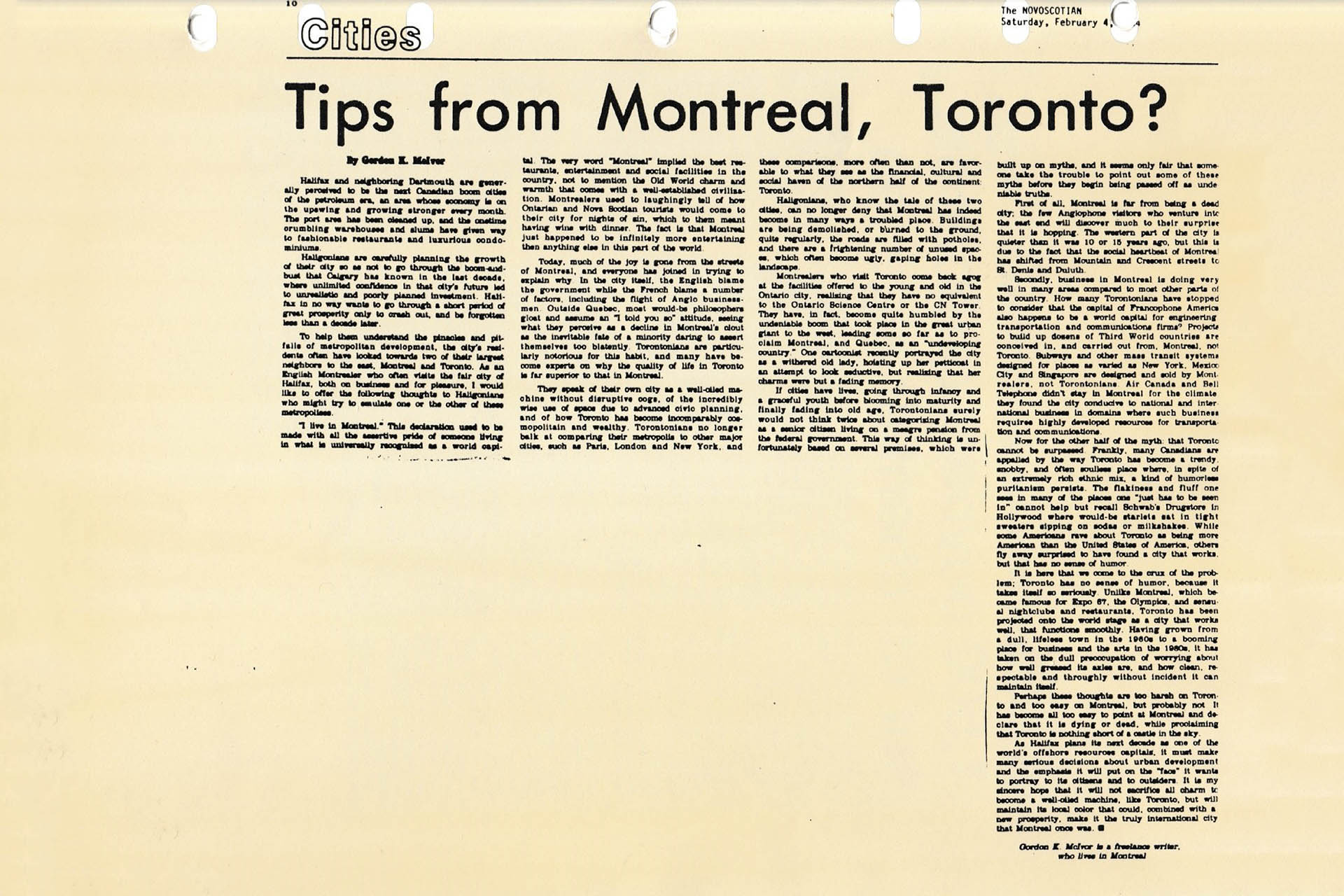 A Vintage Newspaper Snippet of Tips From Montreal