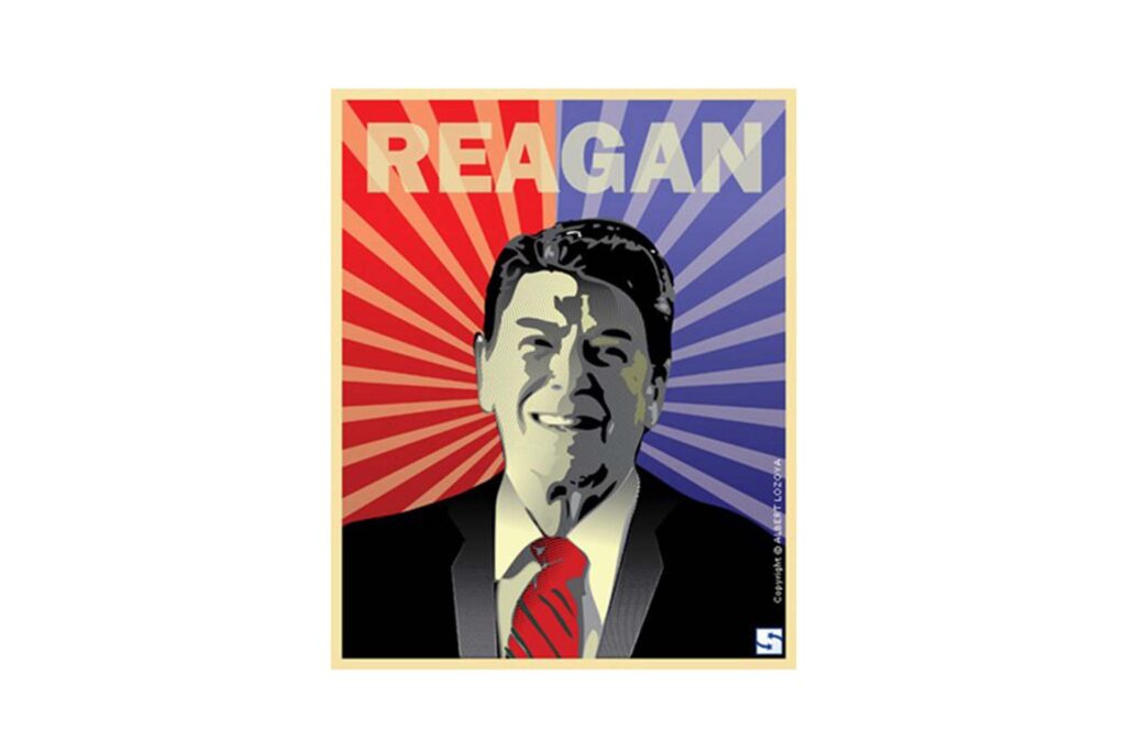 Reagan Poster With a Man in Background